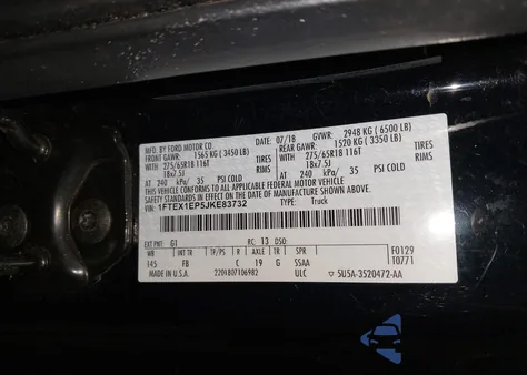 2018 Ford F-150 Xlt из США, поврежденный, VIN 1FTEX1EP5JKE83732